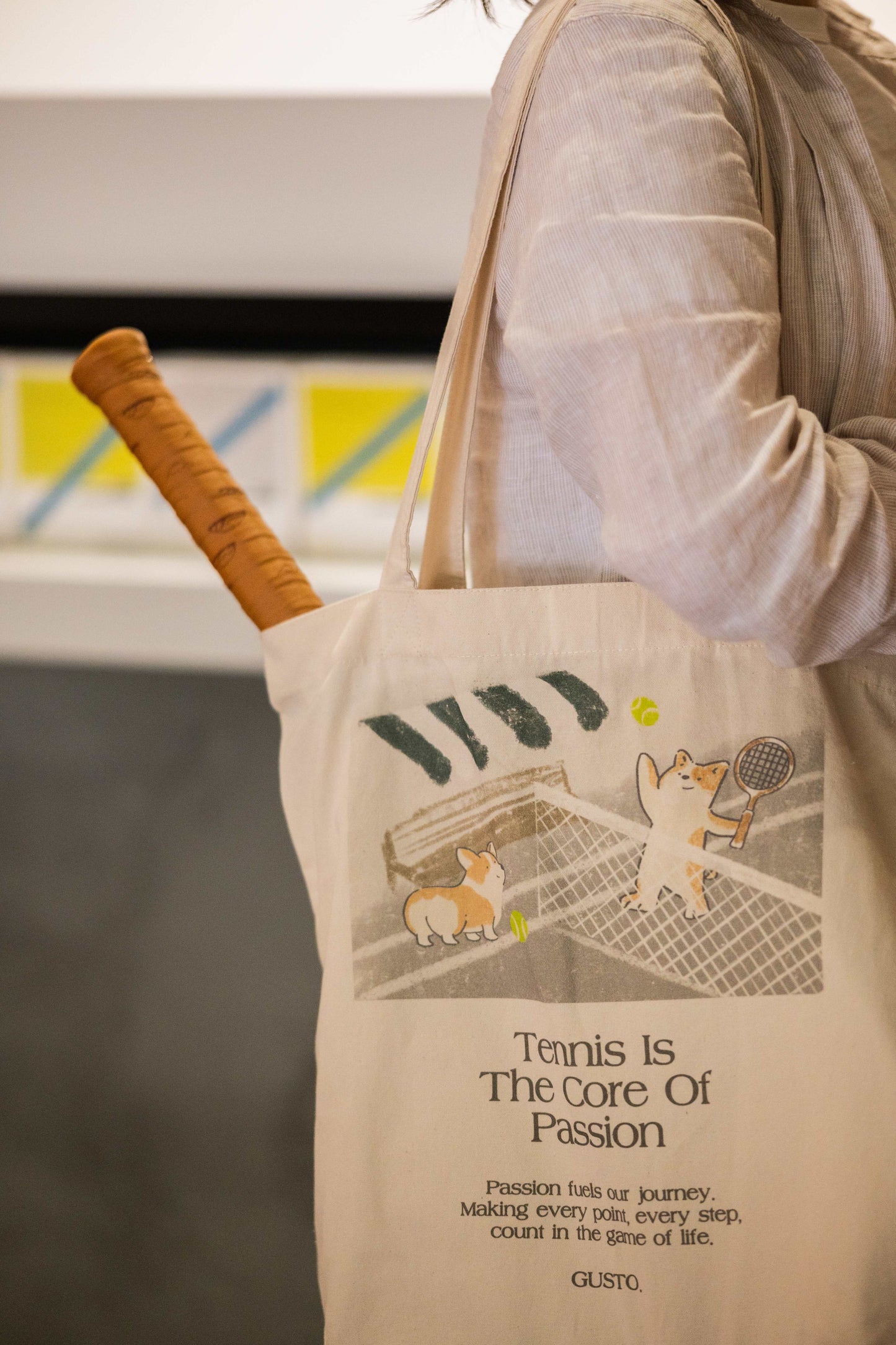 Canvas Tote Bag – Tennis Court Series Cute Cats & Dogs Collection (4 Colors)