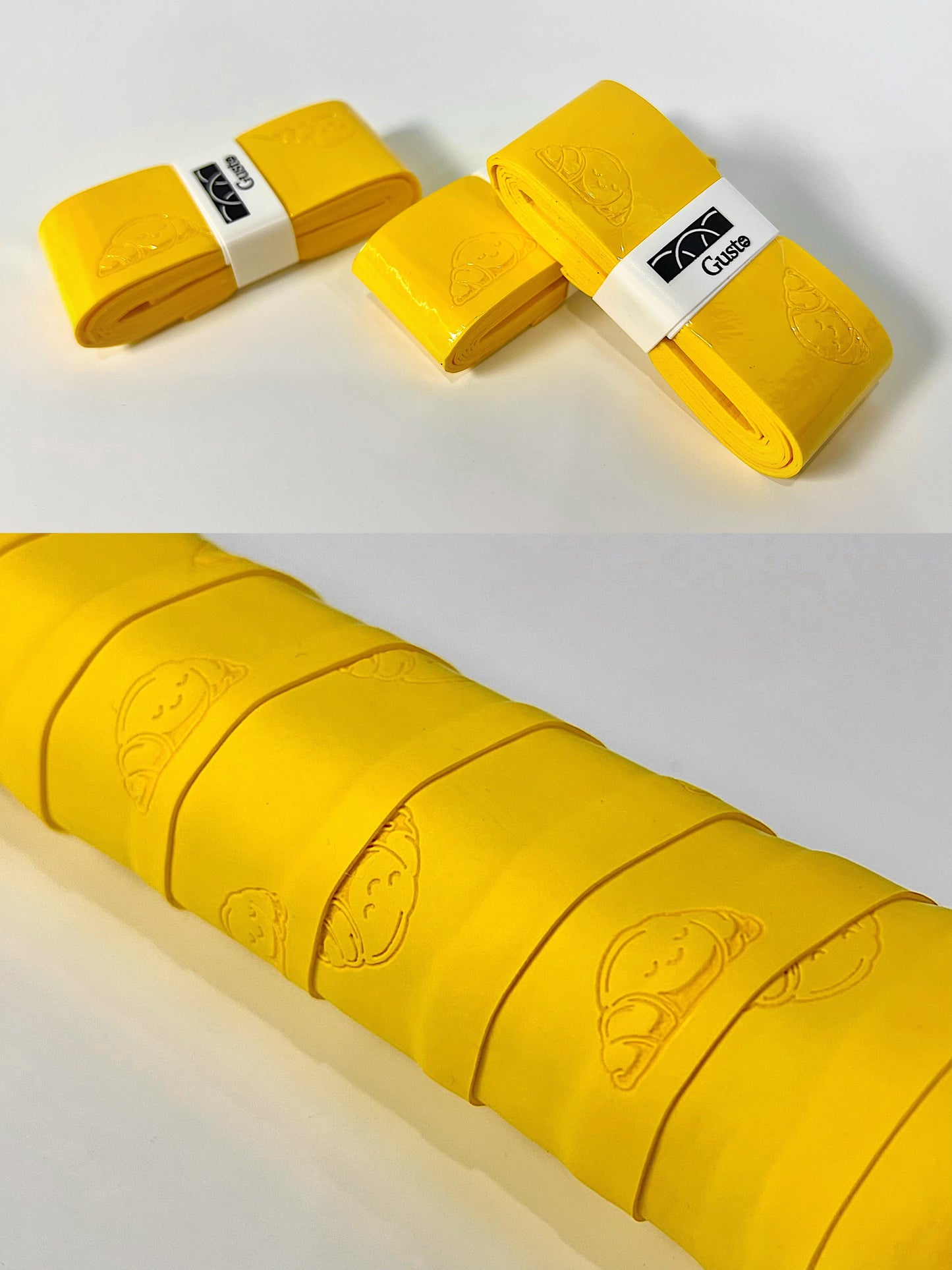 Yellow Croissant Tennis Overgrip Wrapped on Tennis Racket Handle