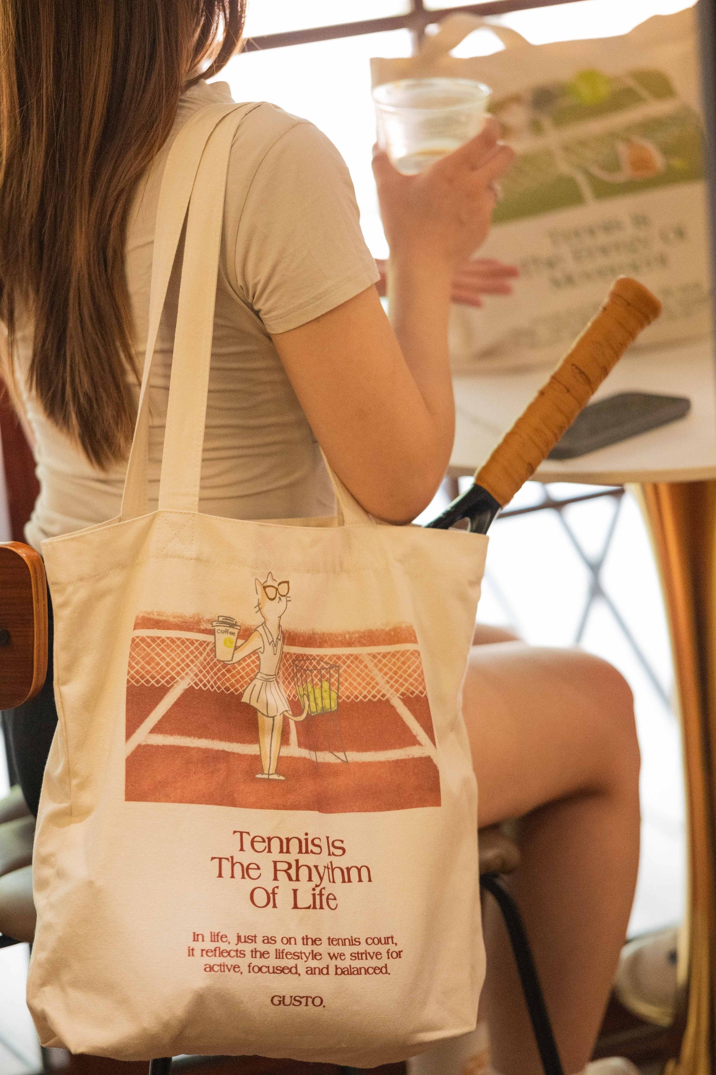 Canvas Tote Bag – Tennis Court Series Cute Cats & Dogs Collection (4 Colors)