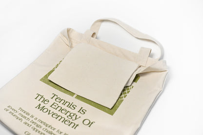 Inner pocket detail of tennis canvas tote bag, ideal for storing keys, phone, and small items